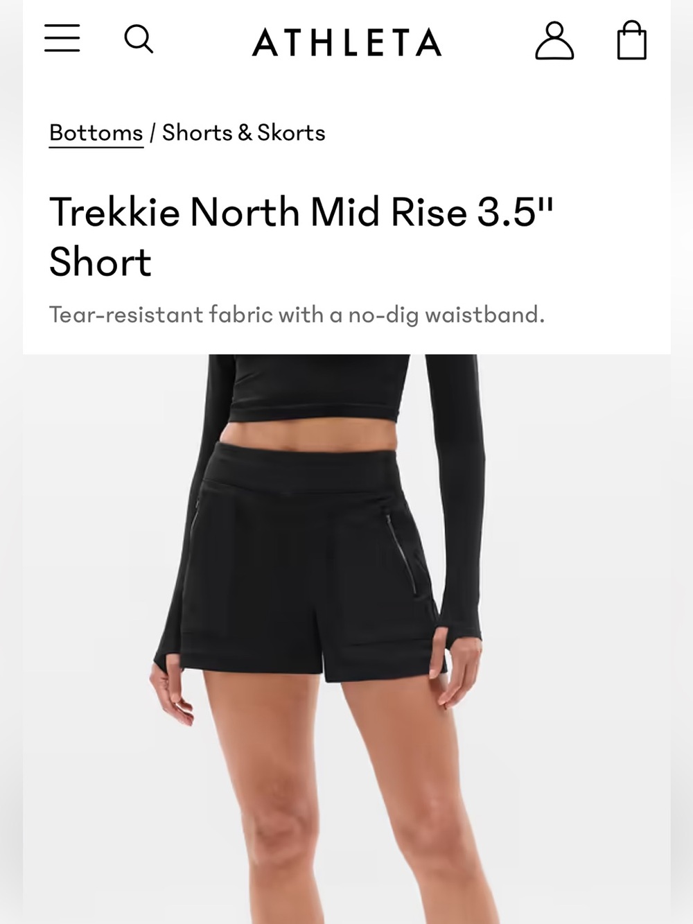 Athleta Black Trekkie North Mid-Rise 3.5" Athletic Shorts